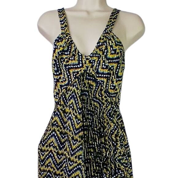 A.L.C. SZ 4 Silk Kendall Ikat Asymmetrical Pleated V-Neck Sleeveless Midi Dress - Picture 5 of 9